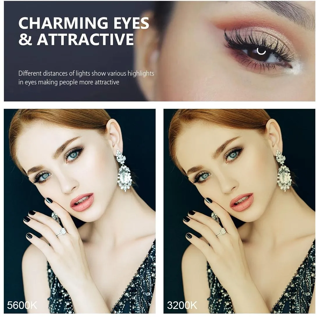 10.2 Ring Light with Monitor Clip & Usb 3 Modes Dual Colour Temperature Dimmable Curved Diffuse Vlogging Selfie Beauty Photography Video Lights Phone Clamp - Black