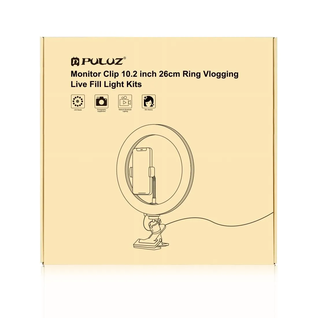 10.2 Ring Light with Monitor Clip & Usb 3 Modes Dual Colour Temperature Dimmable Curved Diffuse Vlogging Selfie Beauty Photography Video Lights Phone Clamp - Black