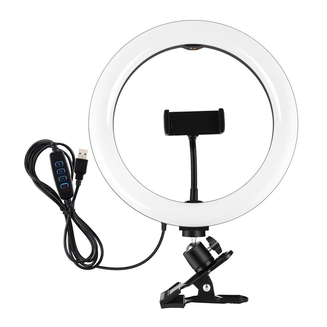10.2 Ring Light with Monitor Clip & Usb 3 Modes Dual Colour Temperature Dimmable Curved Diffuse Vlogging Selfie Beauty Photography Video Lights Phone Clamp - Black