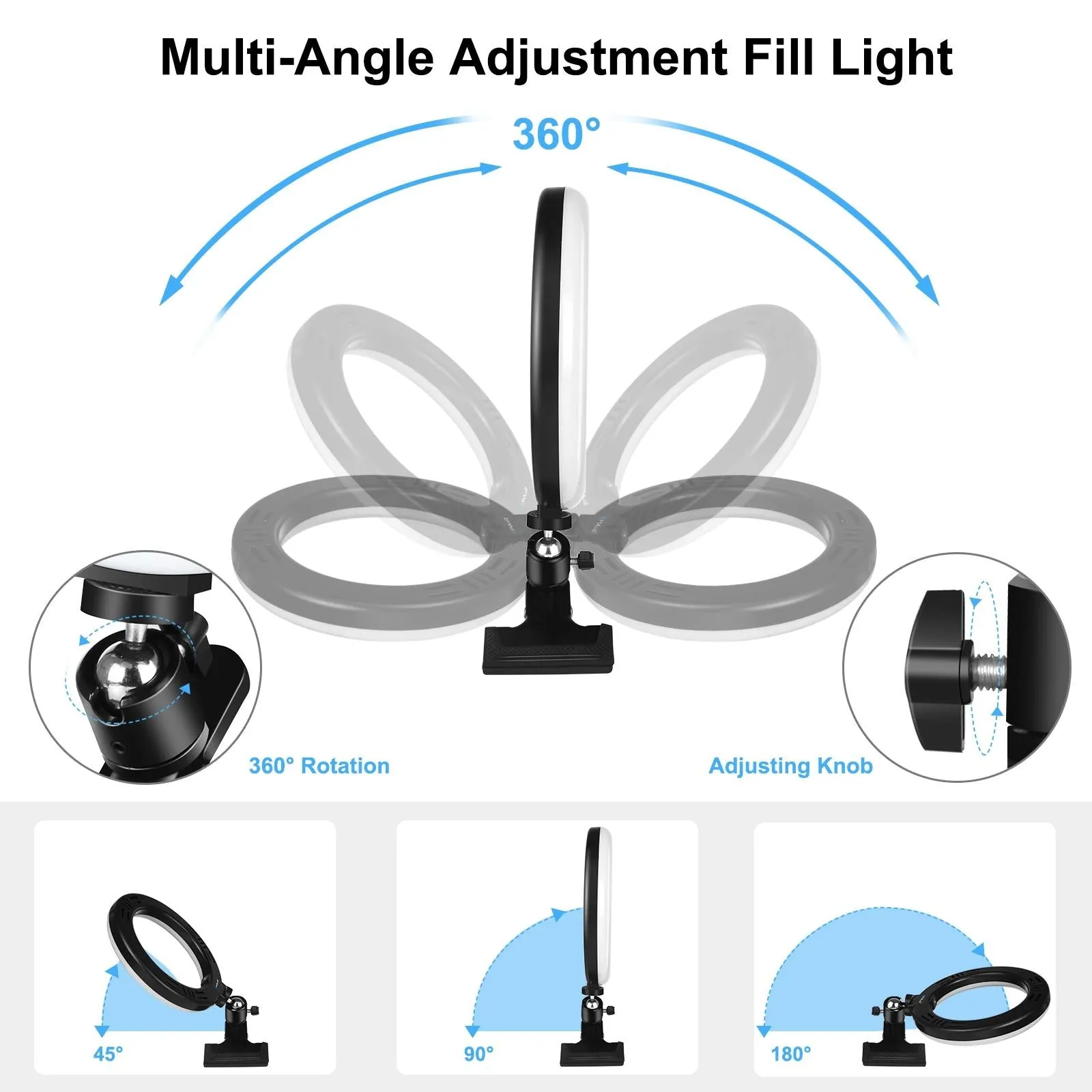 10.2 Ring Light with Monitor Clip & Usb 3 Modes Dual Colour Temperature Dimmable Curved Diffuse Vlogging Selfie Beauty Photography Video Lights Phone Clamp - Black