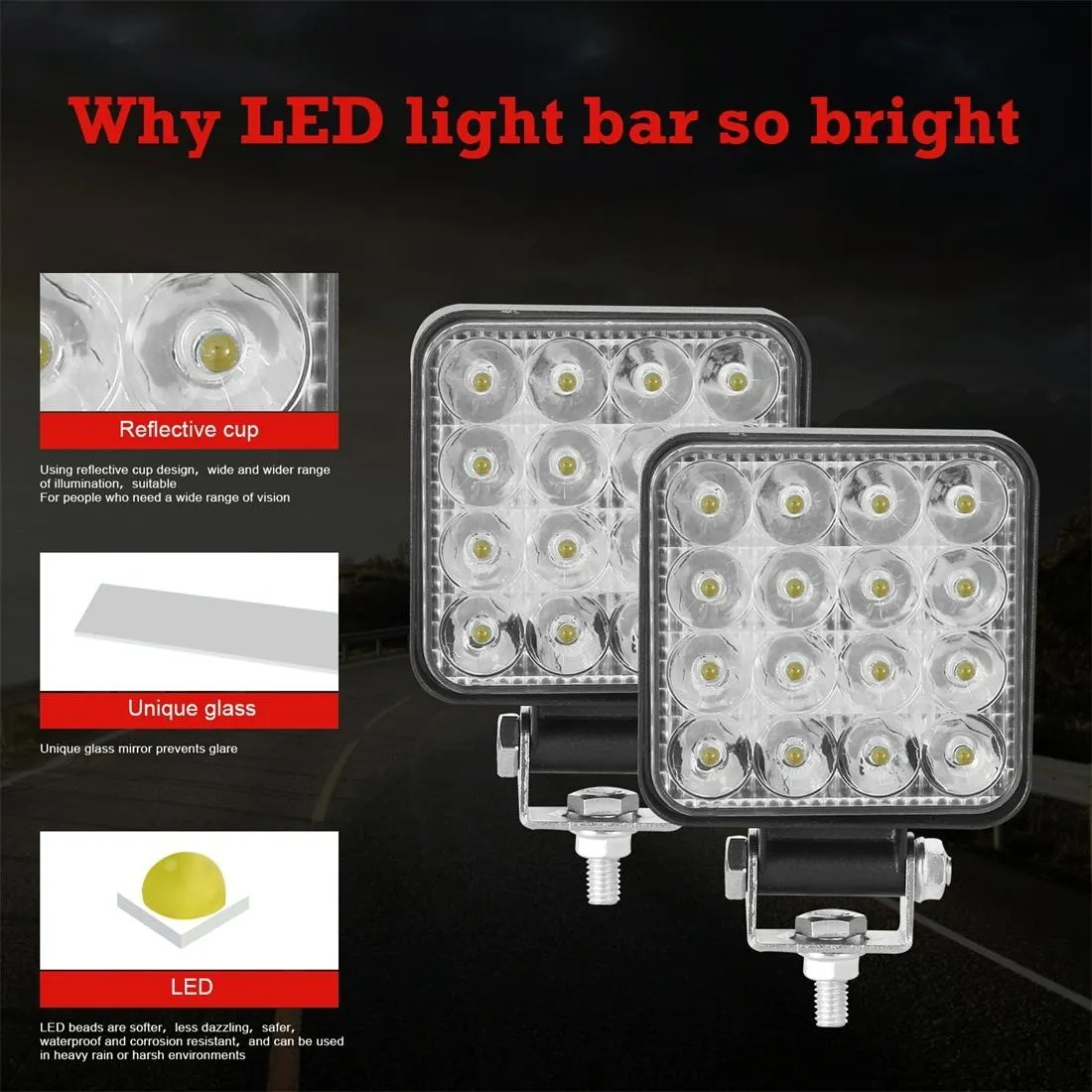 11.2W 10 - 30V Dc 6000K 3 Inch 16 Leds Square Offroad Truck Car Driving Light Work Light Spotlight Fog Light