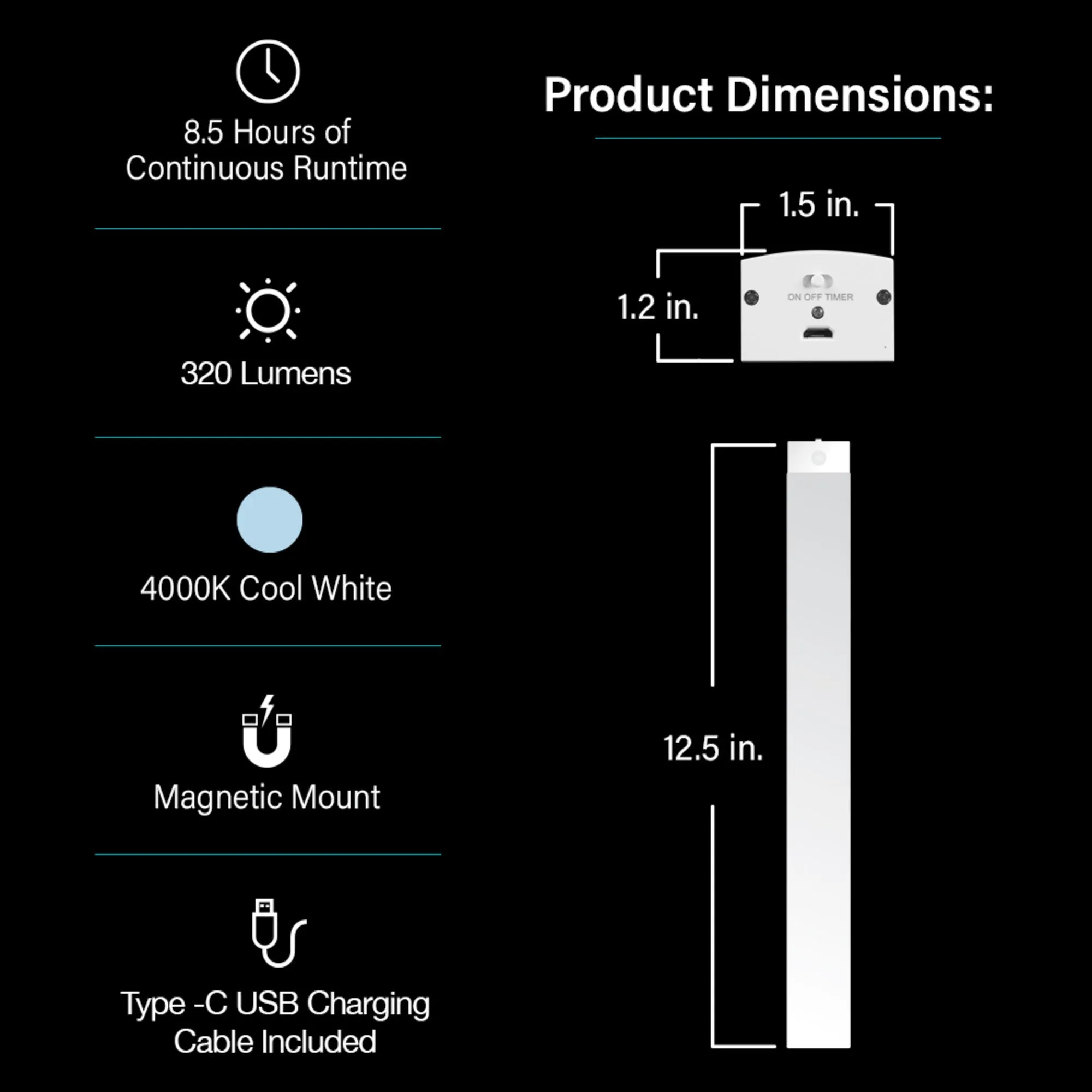 12.5 in Rechargeable LED Under Cabinet Light