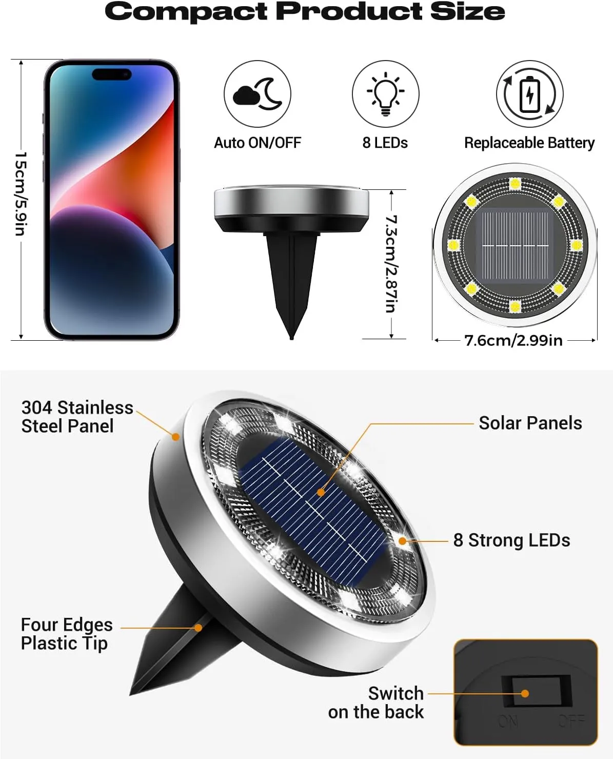 16 Pack Solar Ground Lights Outdoor, 8 LED Solar Disc Lights IP65 Waterproof Flat Solar Lights, Pathway Lights Solar Powered for Garden Lawn Patio Yard Path Landscape, Cool White