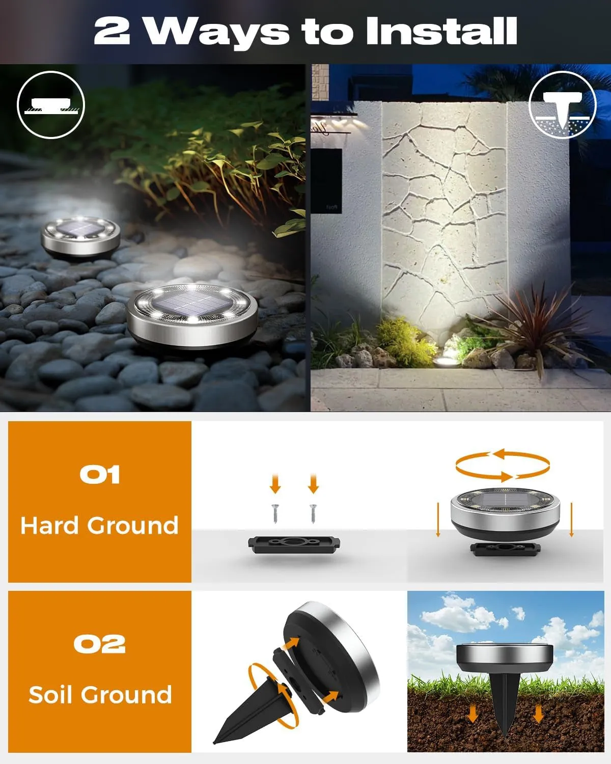 16 Pack Solar Ground Lights Outdoor, 8 LED Solar Disc Lights IP65 Waterproof Flat Solar Lights, Pathway Lights Solar Powered for Garden Lawn Patio Yard Path Landscape, Cool White