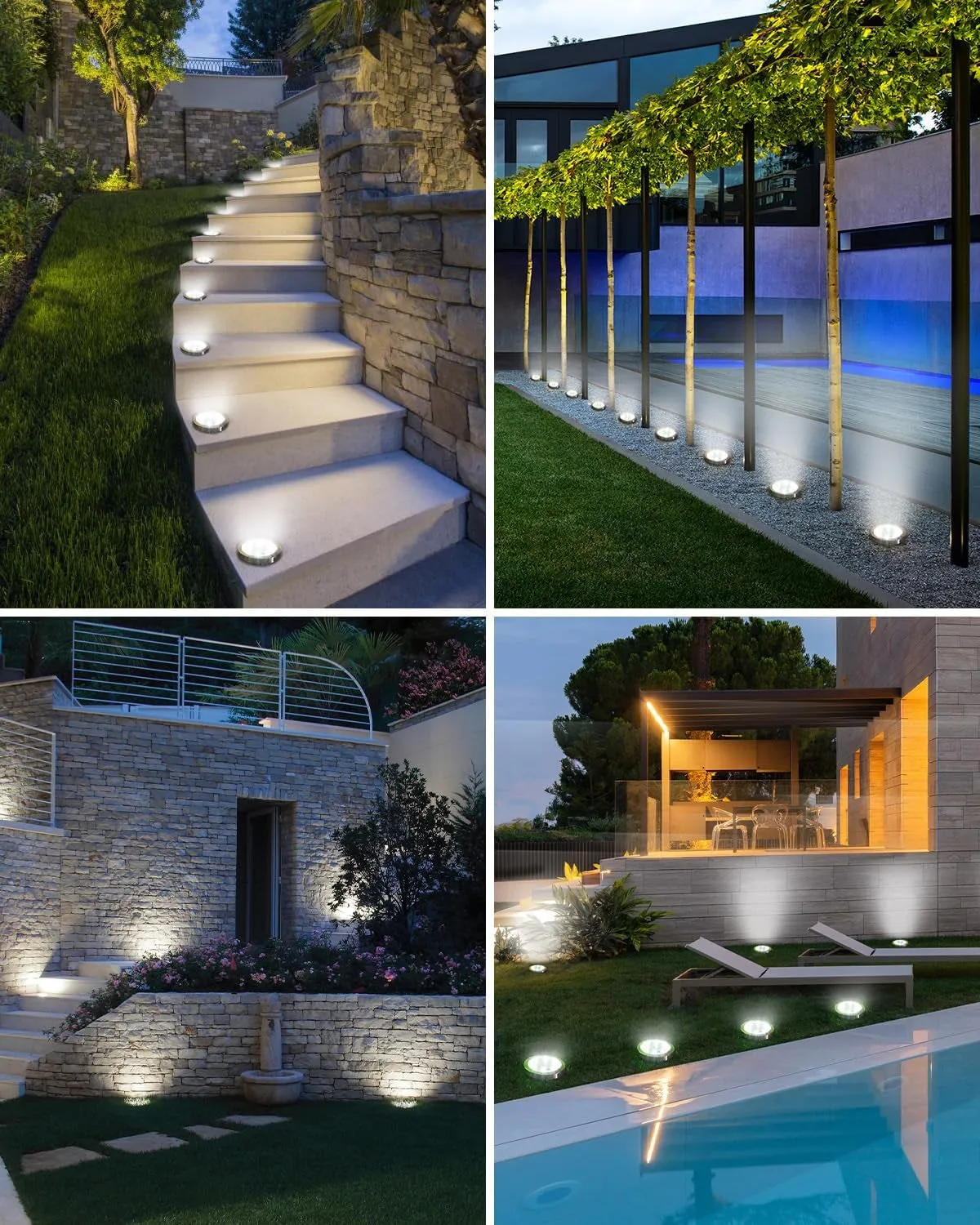 16 Pack Solar Ground Lights Outdoor, 8 LED Solar Disc Lights IP65 Waterproof Flat Solar Lights, Pathway Lights Solar Powered for Garden Lawn Patio Yard Path Landscape, Cool White