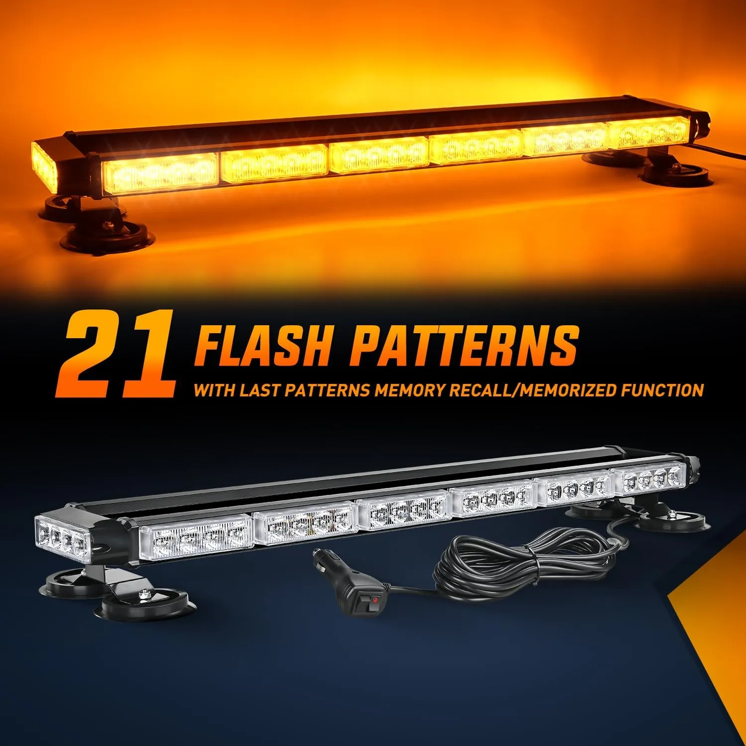 29.5 Inch Roof Top Amber Strobe Lights 56LED Hazard Emergency Warning Light Bar Magnetic Mount