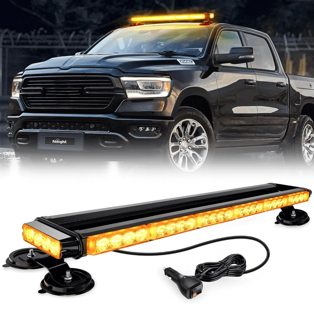 29.5 Inch Roof Top Amber Strobe Lights 56LED Hazard Emergency Warning Light Bar Magnetic Mount