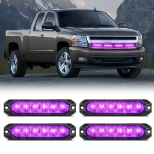 4PCS 6 LED Purple Emergency Warning Strobe Lights