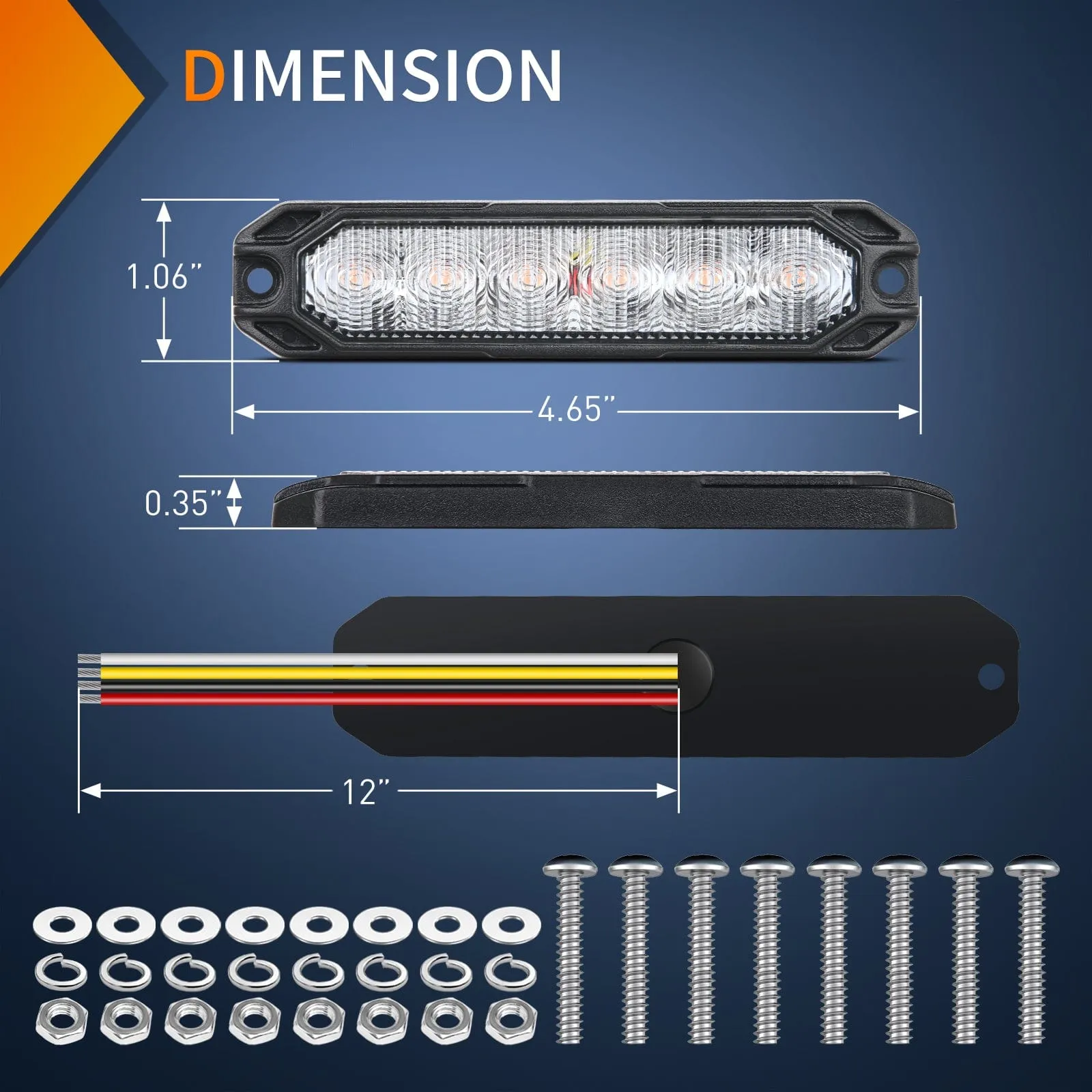 4PCS 6 LED Purple Emergency Warning Strobe Lights