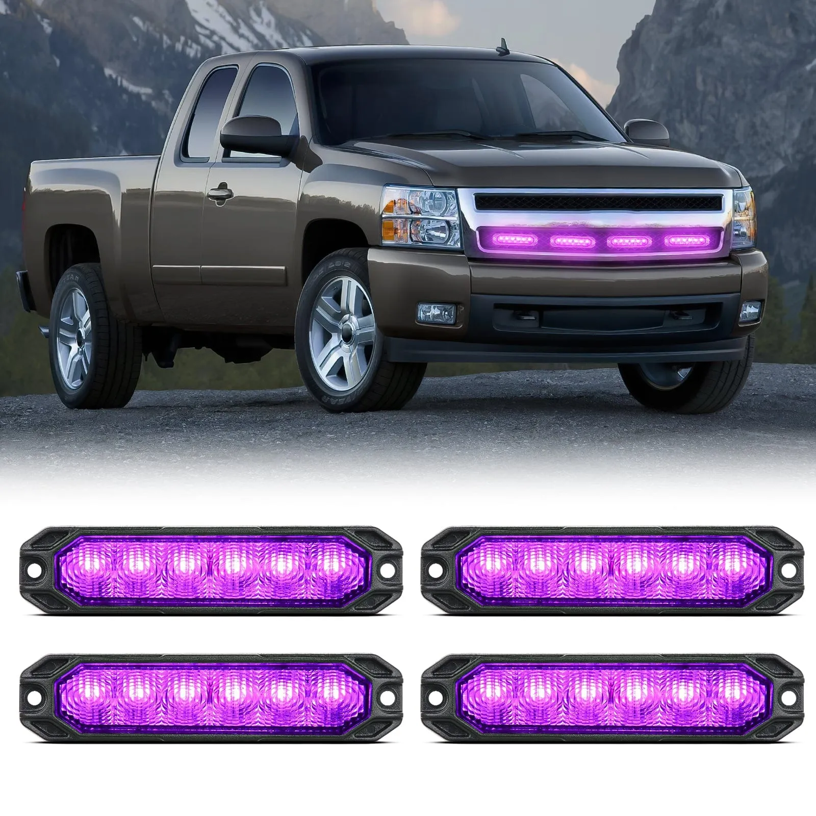 4PCS 6 LED Purple Emergency Warning Strobe Lights