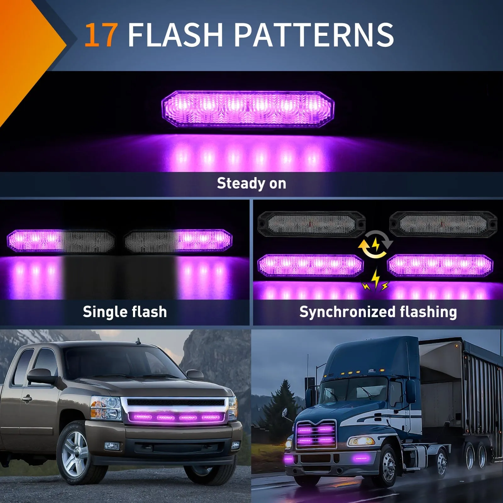 4PCS 6 LED Purple Emergency Warning Strobe Lights