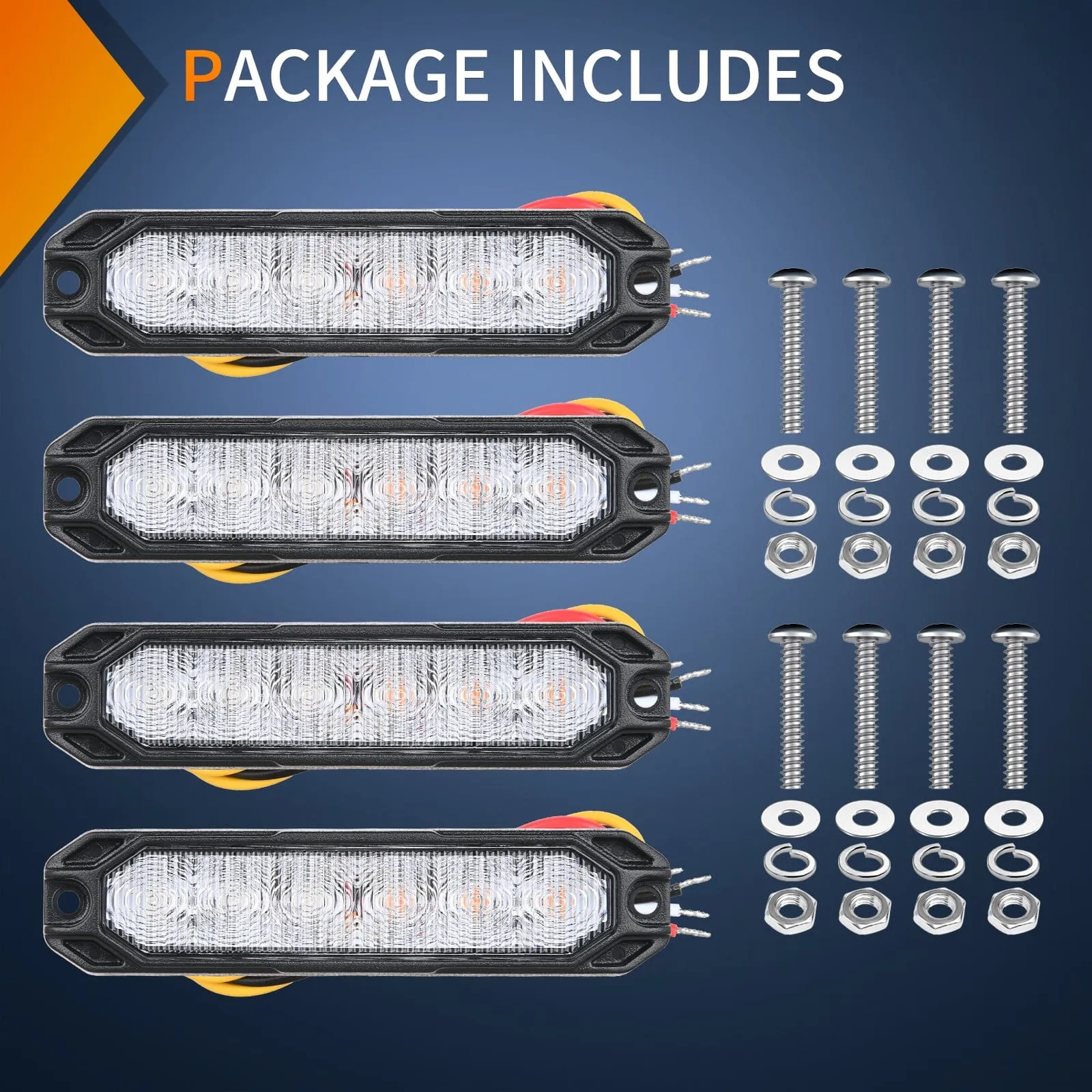 4PCS 6 LED Yellow and Blue Emergency Warning Strobe Lights