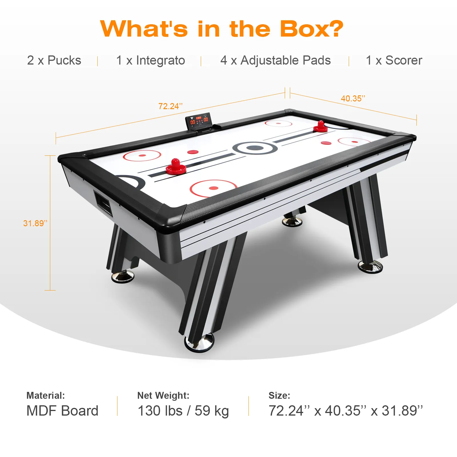 72" Indoor Air Hockey Table with LED Scoreboard