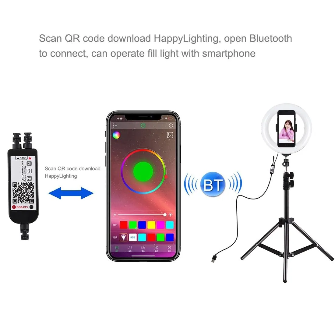 7.9 Usb Rgb Light with Dual Colour Temperature & Tripod Mount for Vlogging and Selfie Photography - Black