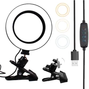 Adjustable 6 Led Ring Light with Strong Clip - 2m Desktop Computer Clip Light