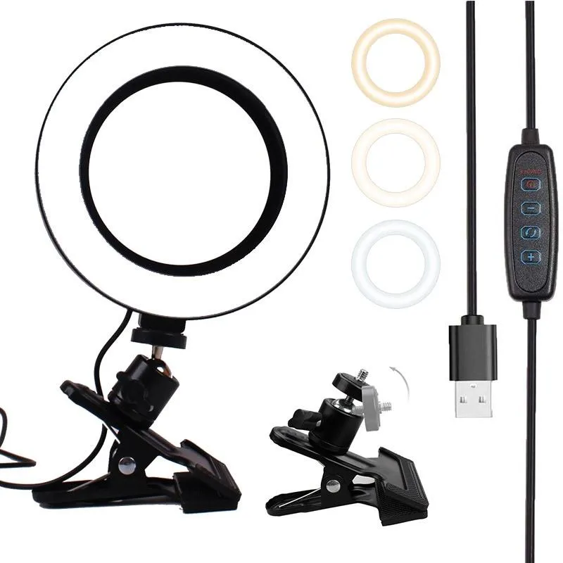 Adjustable 6 Led Ring Light with Strong Clip - 2m Desktop Computer Clip Light