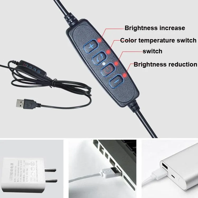 Adjustable 6 Led Ring Light with Strong Clip - 2m Desktop Computer Clip Light