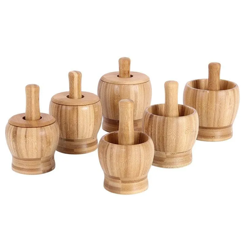 Bamboo Mashed Garlic Jar, Home Kitchen Food Stuffing Mixer, Grinding Bowl, Garlic Grinder with Cover
