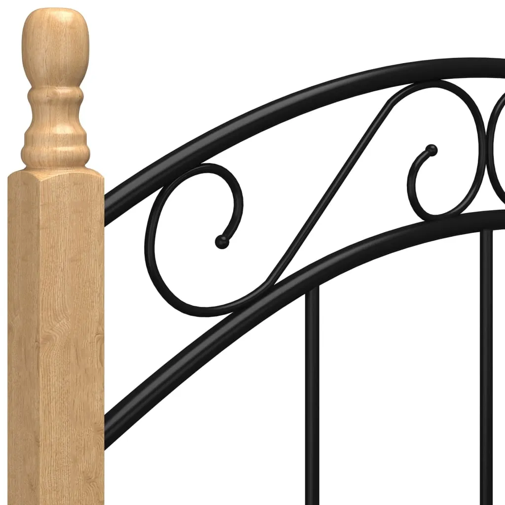 Bed Frame Black Metal and Solid Oak Wood 100x200 cm