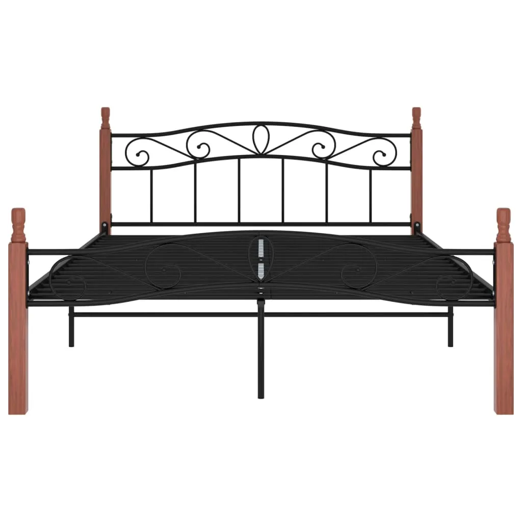 Bed Frame without Mattress Black Metal&Solid Oak Wood 140x200 cm