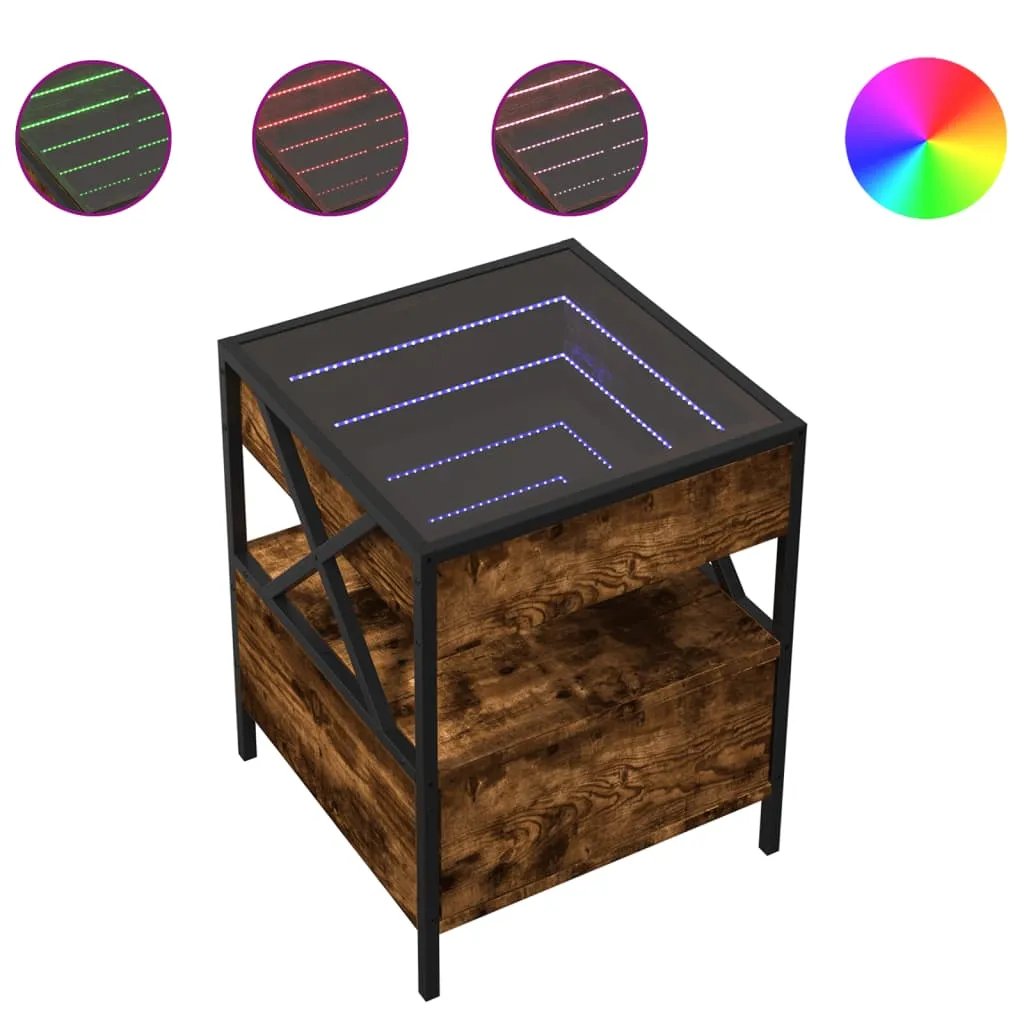 Bedside Table with Infinity LED Smoked Oak 40x40x51 cm