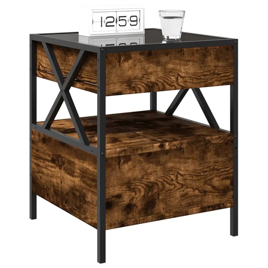 Bedside Table with Infinity LED Smoked Oak 40x40x51 cm