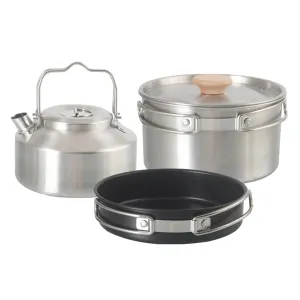 Camping Cookware Set Foldable Camping Pots Frying Pans and 900ml Kettle Stainless Steel Cookware for Hiking Picnic