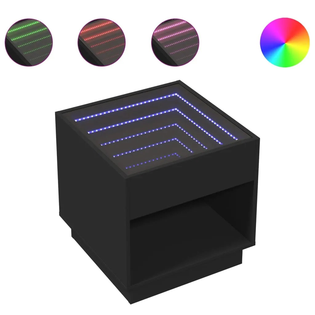 Coffee Table with Infinity LED Black 50x50x50 cm