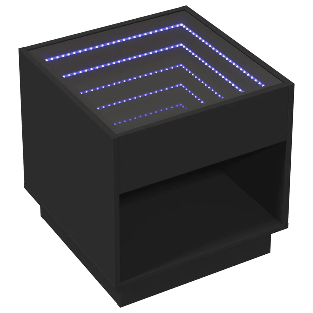 Coffee Table with Infinity LED Black 50x50x50 cm