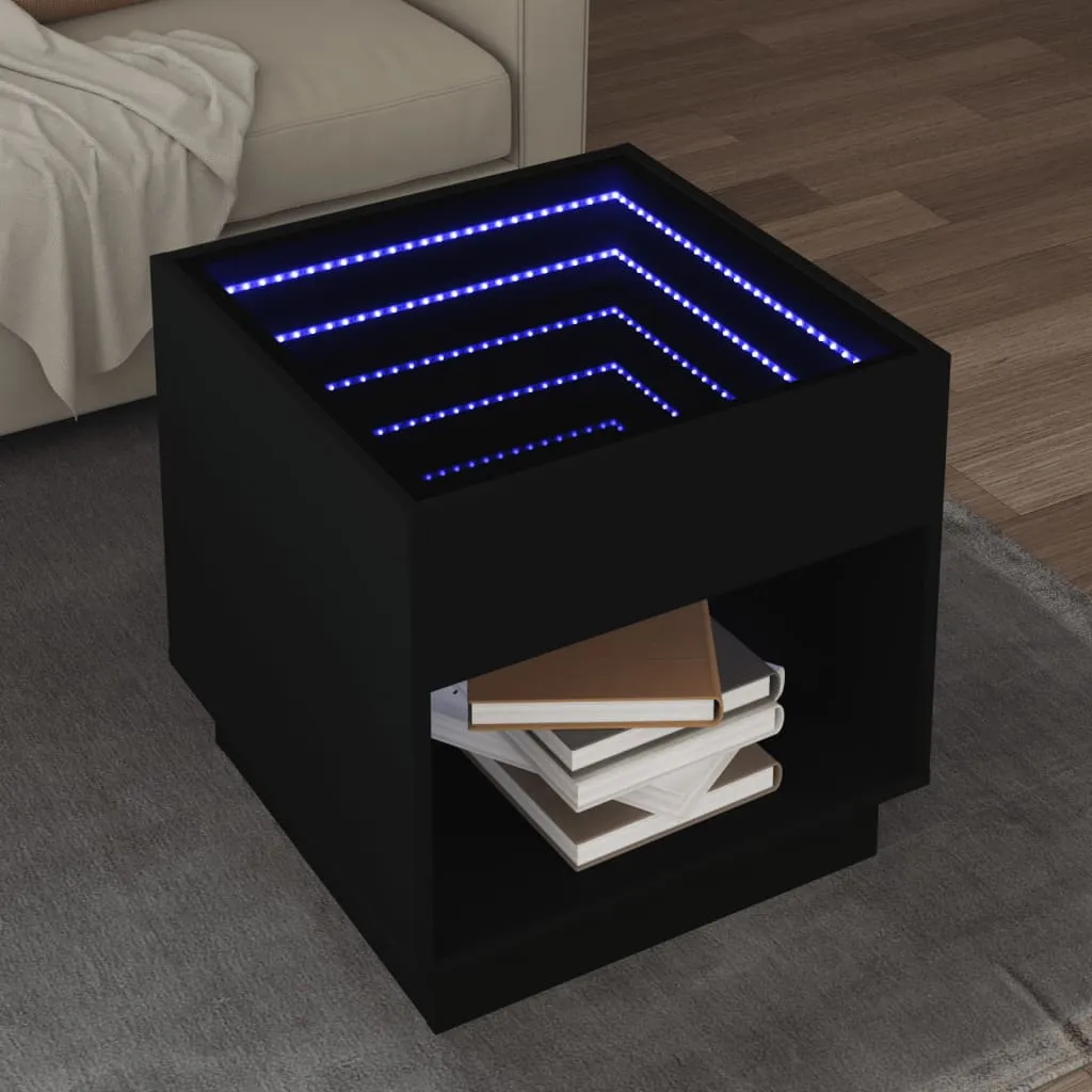 Coffee Table with Infinity LED Black 50x50x50 cm