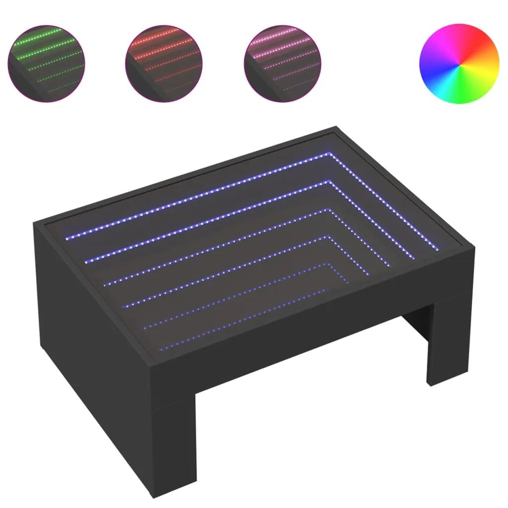 Coffee Table with Infinity LED Black 70x50x30 cm