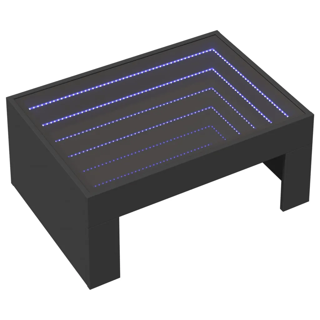 Coffee Table with Infinity LED Black 70x50x30 cm