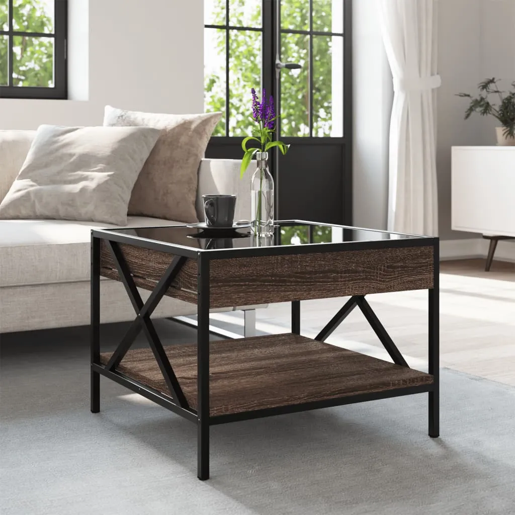 Coffee Table with Infinity LED Brown Oak 50x50x38 cm