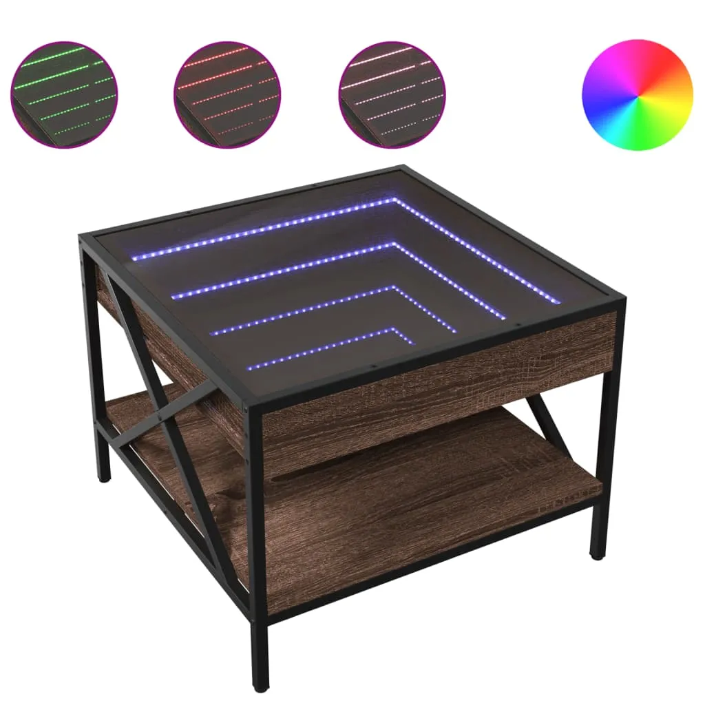 Coffee Table with Infinity LED Brown Oak 50x50x38 cm