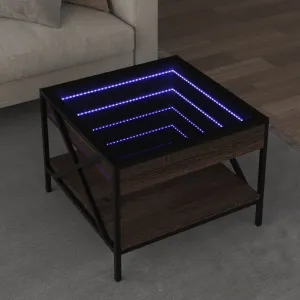 Coffee Table with Infinity LED Brown Oak 50x50x38 cm