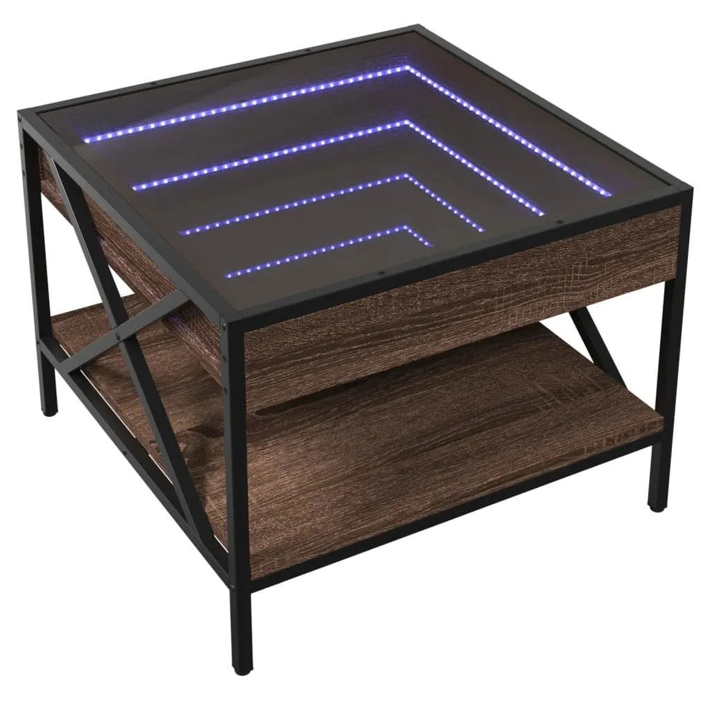 Coffee Table with Infinity LED Brown Oak 50x50x38 cm