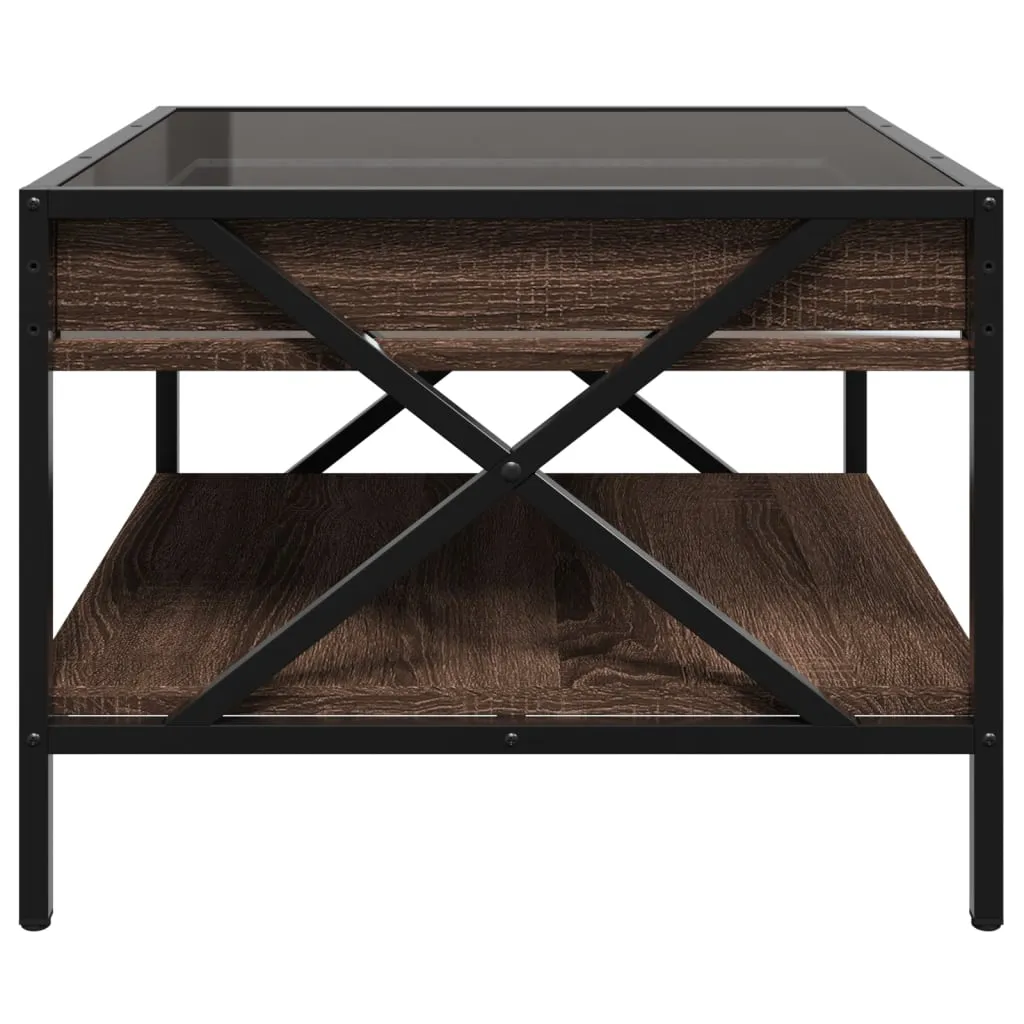 Coffee Table with Infinity LED Brown Oak 50x50x38 cm