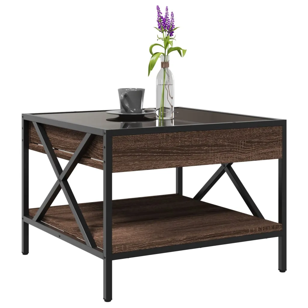 Coffee Table with Infinity LED Brown Oak 50x50x38 cm