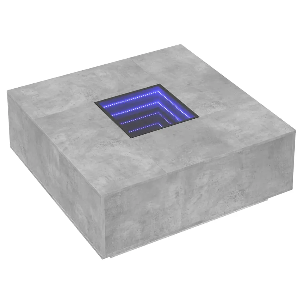 Coffee Table with Infinity LED Concrete Grey 100x100x40 cm