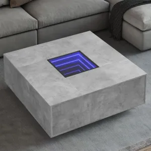Coffee Table with Infinity LED Concrete Grey 100x100x40 cm