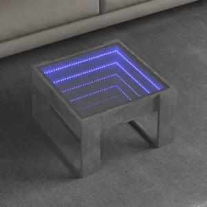 Coffee Table with Infinity LED Concrete Grey 50x53x30 cm