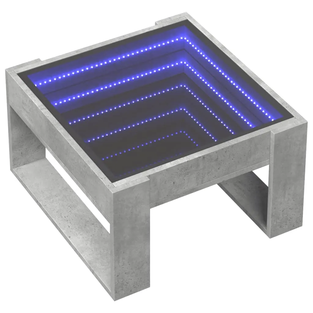 Coffee Table with Infinity LED Concrete Grey 50x53x30 cm