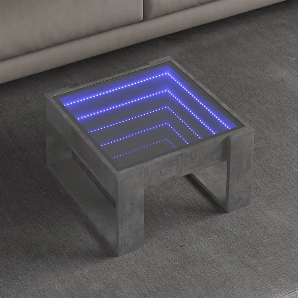 Coffee Table with Infinity LED Concrete Grey 50x53x30 cm