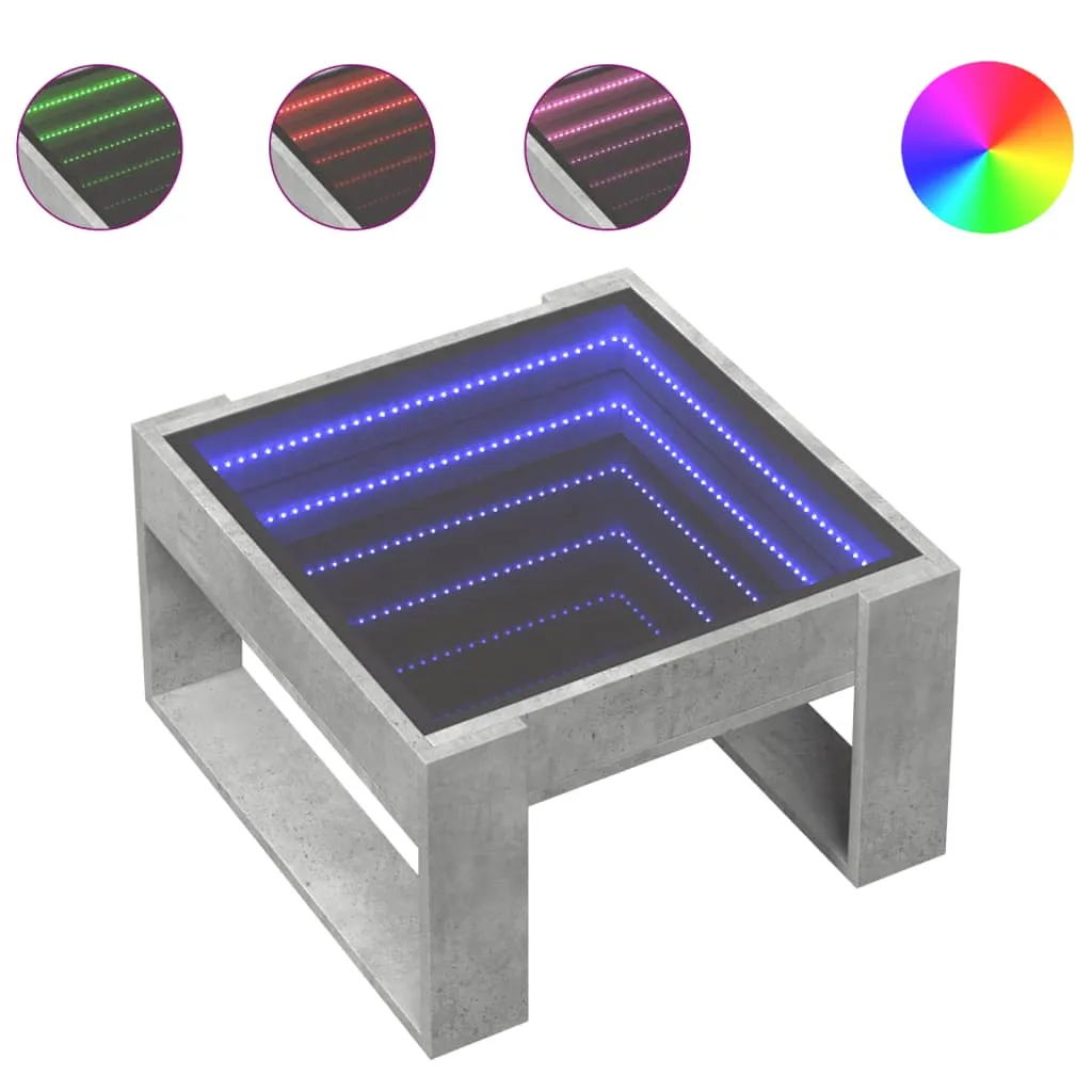 Coffee Table with Infinity LED Concrete Grey 50x53x30 cm