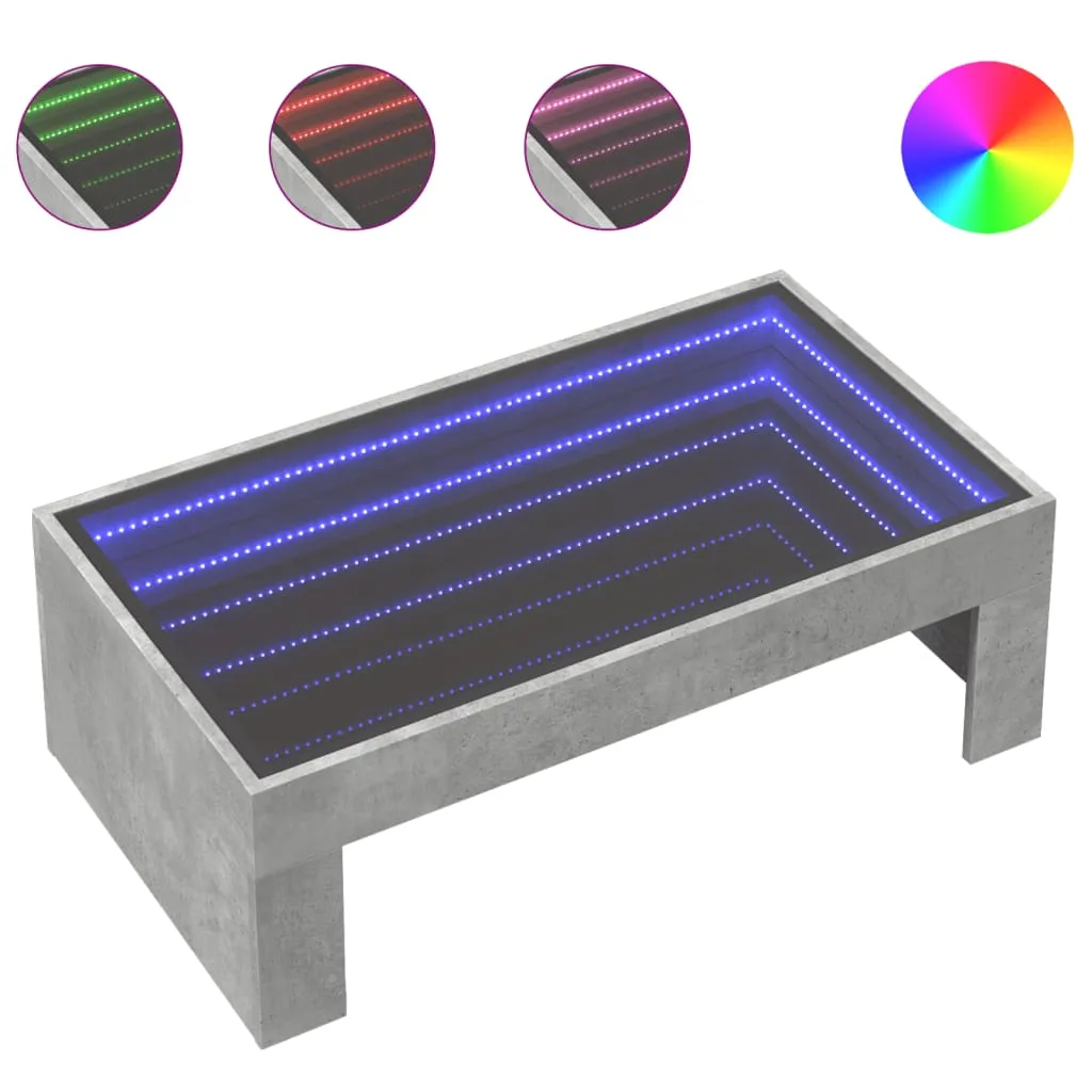 Coffee Table with Infinity LED Concrete Grey 90x50x30 cm