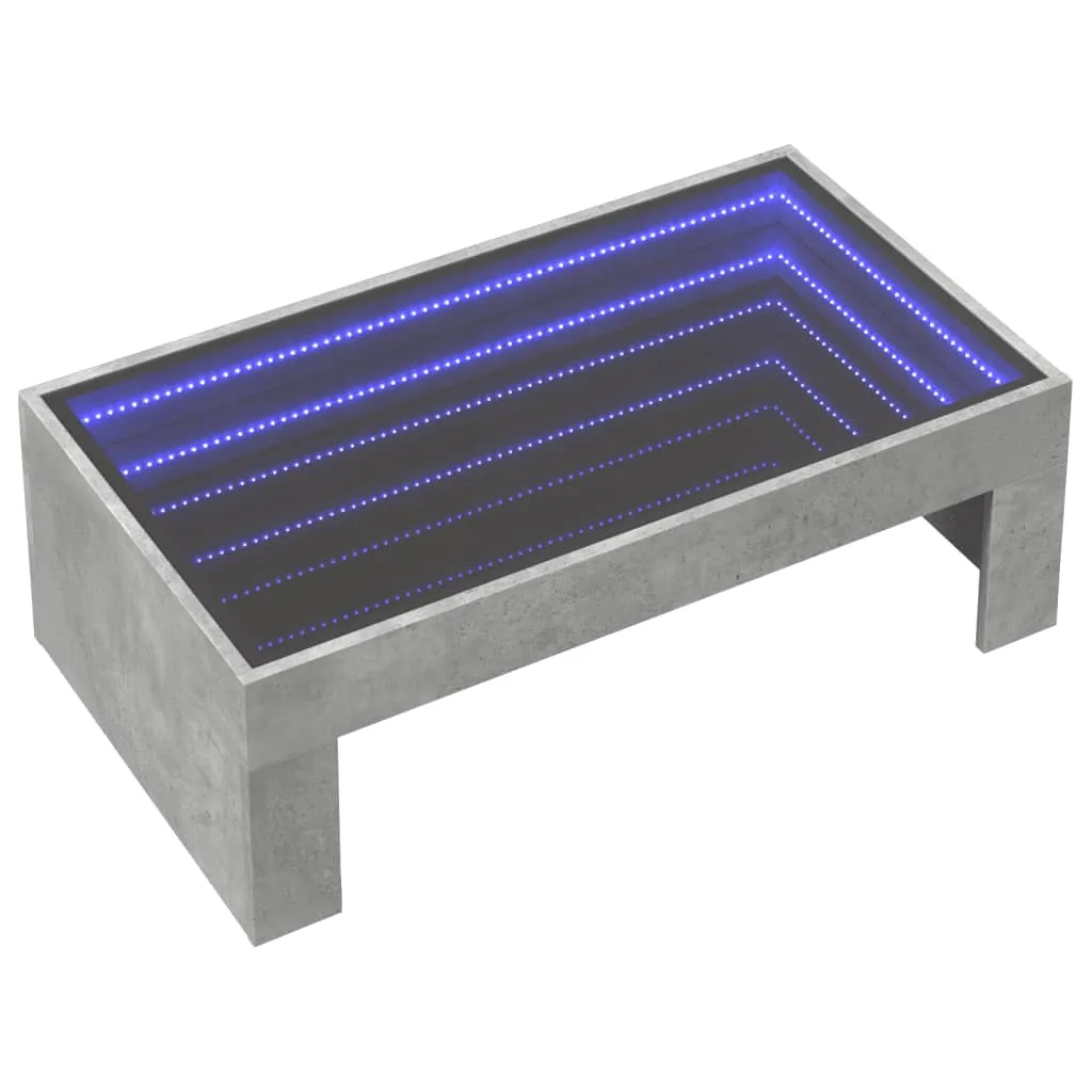 Coffee Table with Infinity LED Concrete Grey 90x50x30 cm