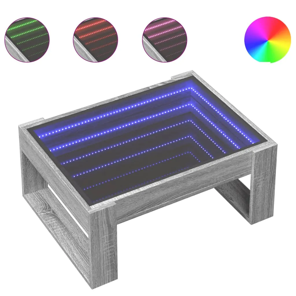 Coffee Table with Infinity LED Grey Sonoma 70x53x30 cm