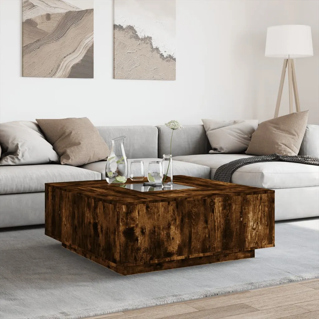 Coffee Table with Infinity LED Smoked Oak 100x100x40 cm