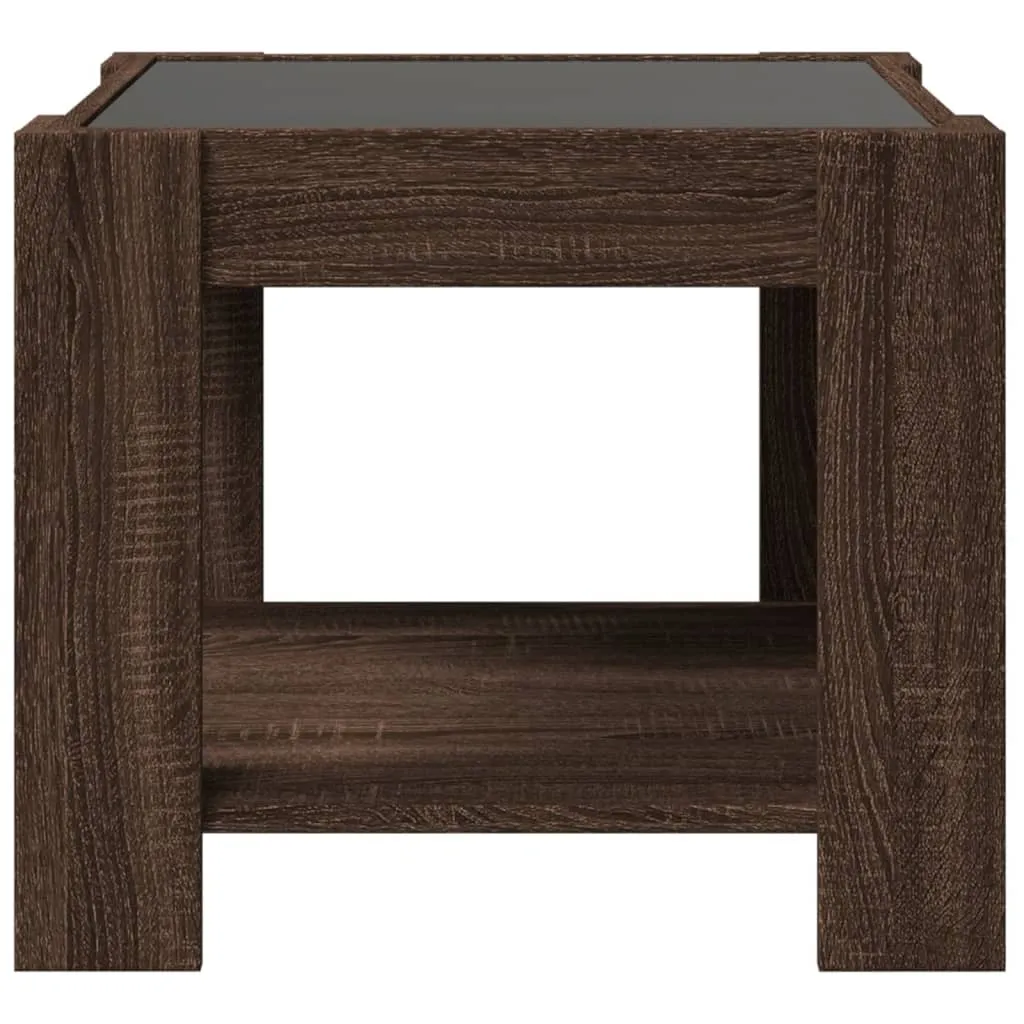 Coffee Table with LED Brown Oak 53x53x45 cm Engineered Wood