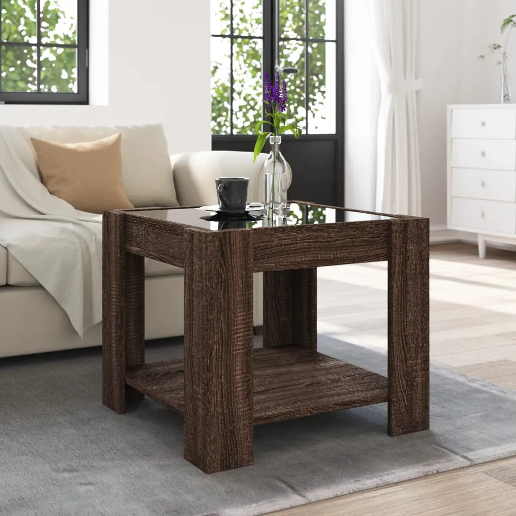 Coffee Table with LED Brown Oak 53x53x45 cm Engineered Wood